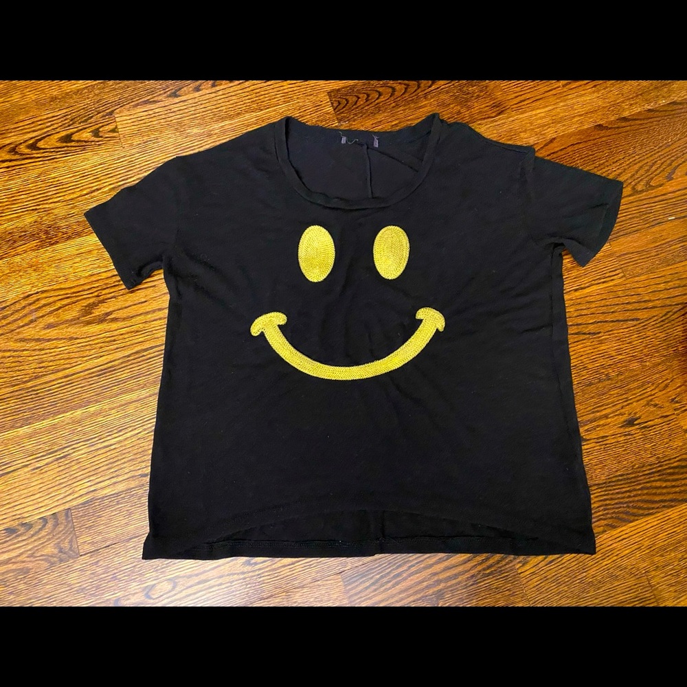 Embroidered Vintage Knit Happy Face T-Shirt (M)